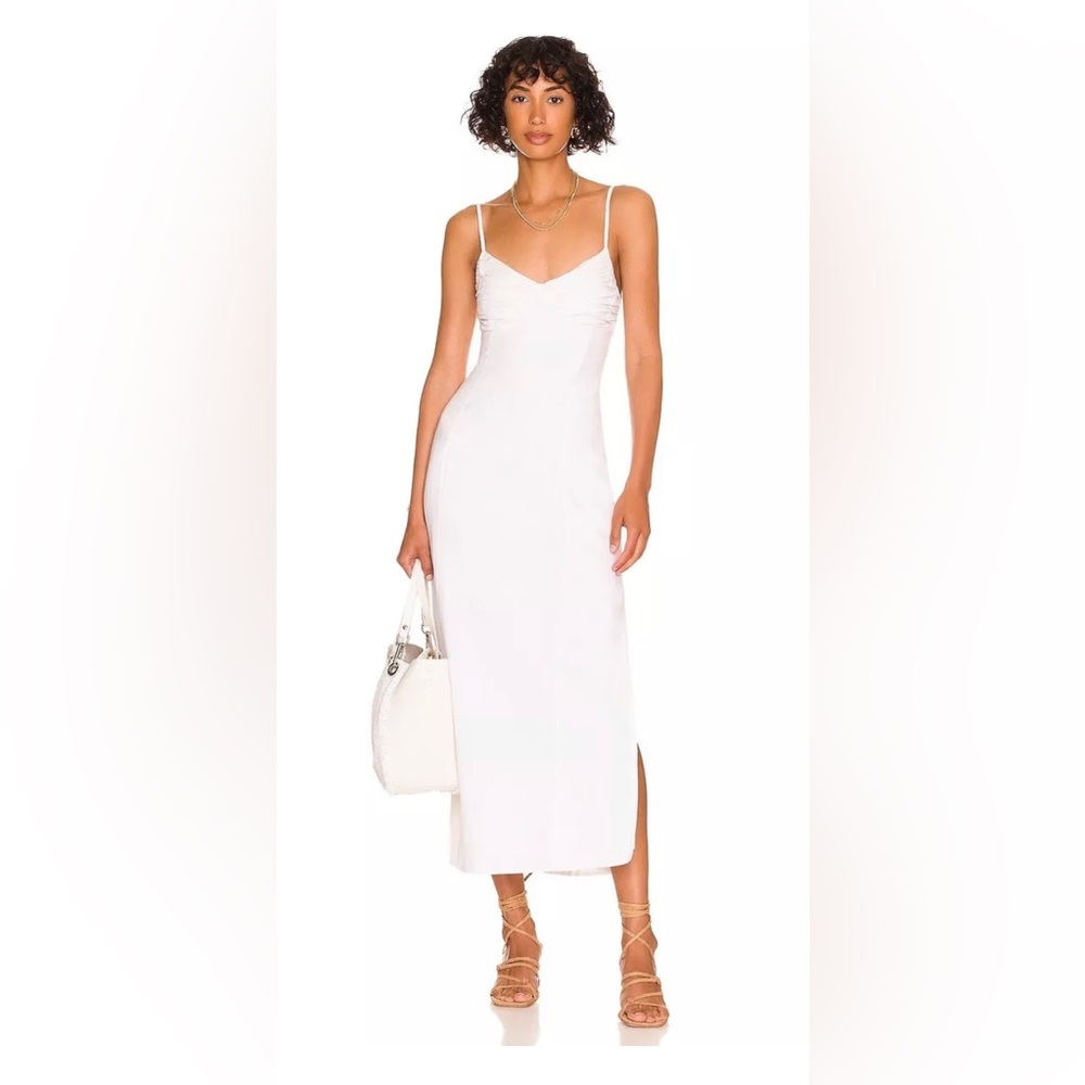 L-Space Womens Dahlia Dress Sz XL White Cotton Linen Midi Cut Out Back Beach